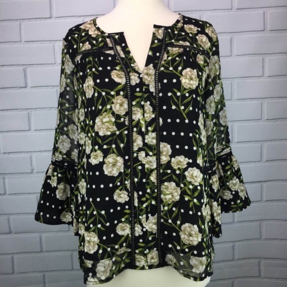 Fever Top Tunic Black Floral Boho Style Medium - Picture 2 of 8